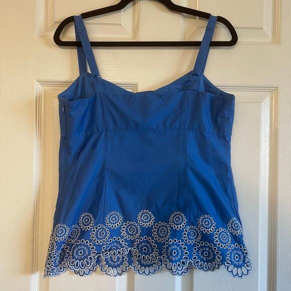 Ann Taylor Loft Top Womens Blue Blouse White Embroider Eyelet Circle Shirt Sz 10 - Picture 5 of 13